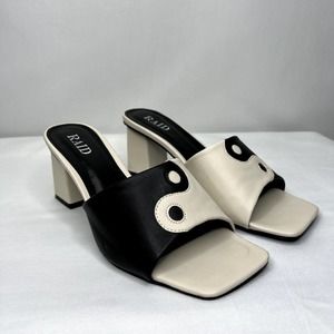 RAID Wide Fit Aana mid heeled Yin Yang Mule Sandal Size 8